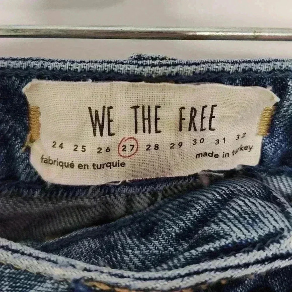We the Free People Denim Button Fly Skirt Womens Sz 27 Distressed A Line Raw Hem - Picture 3 of 4